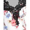 Hollow Out Lace Insert Floral Print Cami Top and Lace Up Skinny Crop Leggings Summer Casual Outfit - multicolor S