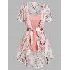 Ensemble de Chemisier à Imprimé Fleur de Pêcher Irrégulier et de Camisole de Vacance - Rose clair XXXL