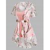 Vacation Chiffon Irregular Allover Peach Blossom Floral Print Blouse and Camisole Set - LIGHT BLUE XXXL