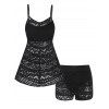 Modest Tankini Swimsuit Sheer Swimwear Laser Cut Out Solid Color Padded Boyshorts Spaghetti Strap Beach Bathing Suit