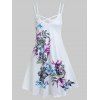 Mini Robe Ligne A à Bretelle Croisée Fleur Peinture D'Encre sans Manches - Blanc M