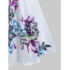 Flower Ink Painting Print Mini Dress Cross Double Straps A Line Dress Sleeveless Sundress - WHITE XXXL