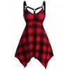 Plus Size & Curve Dress Plaid Dress Cut Out Empire Waist Handkerchief Mini Dress - RED 2X