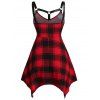 Plus Size & Curve Dress Plaid Dress Cut Out Empire Waist Handkerchief Mini Dress - RED 4X