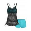 Modest Tankini Swimsuit Crochet Bathing Suit Crisscross Cinched Hollow Out Boyleg Dual Strap Swimwear Set