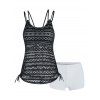 Modest Tankini Swimsuit Crochet Bathing Suit Crisscross Cinched Hollow Out Boyleg Dual Strap Swimwear Set - BLACK S