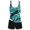 Maillot de Bain Tankini d'Eté Rembourré à Imprimé Feuille Tropicale à Double Bretelle de Plage - Vert M