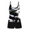 Maillot de Bain Tankini d'Eté à Double Bretelle Matelassé en Blocs de Couleurs de Vacances - Noir M