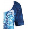 T-shirt D'Eté Décontracté Rose Feuille Papillon en Blocs de Couleurs de Grande Taille - Bleu 1X