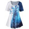 T-shirt D'Eté Décontracté Rose Feuille Papillon en Blocs de Couleurs de Grande Taille - Bleu 4X