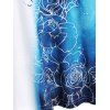 T-shirt D'Eté Décontracté Rose Feuille Papillon en Blocs de Couleurs de Grande Taille - Bleu 3X
