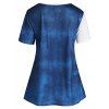 T-shirt D'Eté Décontracté Rose Feuille Papillon en Blocs de Couleurs de Grande Taille - Bleu 5X