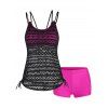 Modest Tankini Swimsuit Crochet Bathing Suit Crisscross Cinched Hollow Out Boyleg Dual Strap Swimwear Set - BLACK S