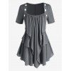 T-shirt Drapé Boutonné Superposé à Manches Courtes de Grande Taille - Gris 1X