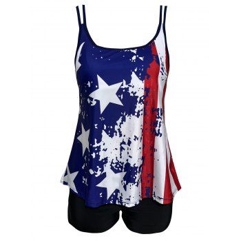 

Modest Tankini Swimsuit American Flag Print Swimwear Star Striped Dual Strap Padded Patriotic Ethnic Summer Beach Swimwear, Blue