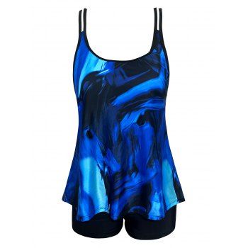 

Modest Tankini Swimsuit Star Printed Dual Strap Padded Boyshorts Summer Beach Swimwear, Blue