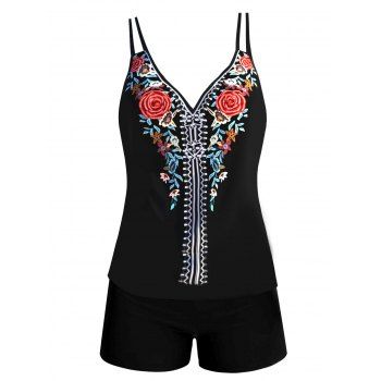 

Bohemian Tankini Swimsuit Flower Print Modest Swimwear Padded Dual Strap Padded Boyshorts Summer Beach Bathing Suit, Multicolor