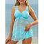 Modest Sheer Swimsuit Laser Cut Out Solid Color Cinched Dual Strap Boyshorts Tankini Swimwear - BLUE S