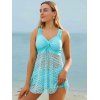 Modest Sheer Swimsuit Laser Cut Out Solid Color Cinched Dual Strap Boyshorts Tankini Swimwear - GREEN S