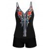 Maillot de Bain Tankini Rembourré à Imprimé Fleur à Double Bretelle Style Bohémien de Plage - multicolor S