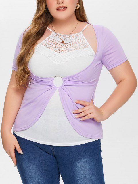 Plus Size Crochet Tank Top and Split O Ring Tee
