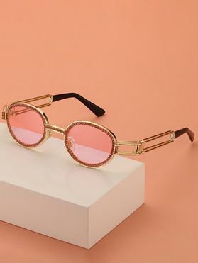 Rhinestone Oval Shape Hollow Out Metal Frame Sunglasses