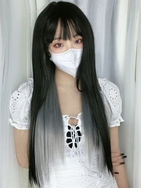 Long Straight See Thru Bang Wig Highlight Heat Resistant Synthetic Wig