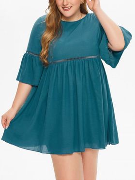 Plus Size Dress Solid Color Hollow Out Flutter Sleeve A Line Mini Summer Casual Dress