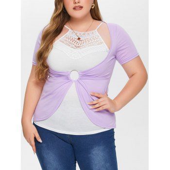 

Plus Size Crochet Tank Top and Split O Ring Tee, Multicolor