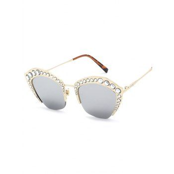 Rhinestone Irregular Shape Semi Rimless Sunglasses, Dark gray