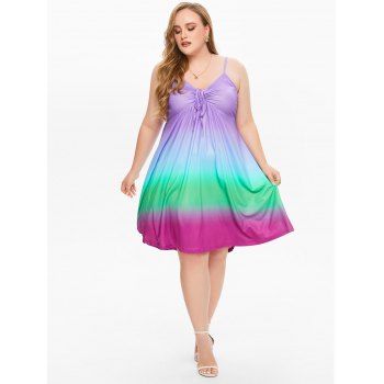 Plus Size Rainbow Ombre Cami Dress Curve Ruched Tie Fit and Flare Midi Dress