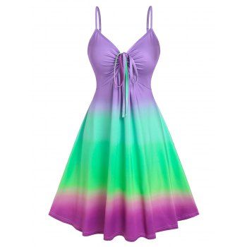 

Plus Size Rainbow Ombre Cami Dress Curve Ruched Tie Fit and Flare Midi Dress, Multicolor a