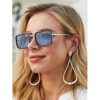 

Square Shaped Metal Frame Crossbar Sunglasses, Light blue