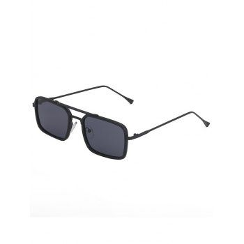 Square Shaped Metal Frame Crossbar Sunglasses, Black