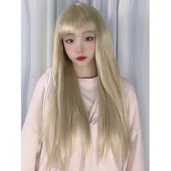 See Thru Bang Straight Wig Long Heat Resistant Synthetic Wig, Light yellow