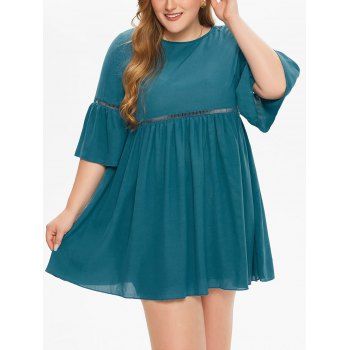 

Plus Size Dress Solid Color Hollow Out Flutter Sleeve A Line Mini Summer Casual Dress, Blue