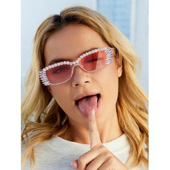 

Outdoor Sunglasses Rhinestone Square Frame Trendy Travel Sunglasses, Red