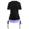 Ensemble T-shirt à Imprimé Etoile Lune et Soleil et Legging à Lacets - Violet clair L
