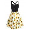 Plus Size Mock Button Sunflower Criss Cross Dress