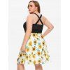 Plus Size Dress Sunflower High Waisted Dress Mock Button Criss Cross A Line Mini Dress - YELLOW 1XL