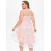 Plus Size Sundress Colorblock Flower Mesh Overlay High Waist High Low Midi Summer Dress - LIGHT PINK L