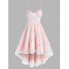 Plus Size Sundress Colorblock Flower Mesh Overlay High Waist High Low Midi Summer Dress - LIGHT PINK 2X