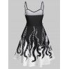 Plus Size Octopus Print Lace Up High Low Dress - BLACK L