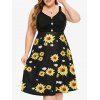 Plus Size & Curve Dress Sunflower Print High Waisted Dress Ruched A Line Midi Dress