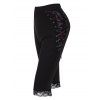 Plus Size Casual Capri Leggings Lace Up Rose Lace Panel Colorblock Elastic Waist Summer Leggings - BLACK 4X
