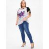 T-shirt D'Eté Décontracté à Imprimé Papillon à Manches Raglan Grande Taille Style Bohémien - Violet clair L