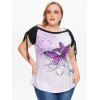 T-shirt D'Eté Décontracté à Imprimé Papillon à Manches Raglan Grande Taille Style Bohémien - Violet Clair 1X