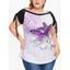 Plus Size Bohemian Raglan Casual T Shirt Cinched Butterfly Print Short Sleeve Summer Tee - LIGHT PURPLE 4X