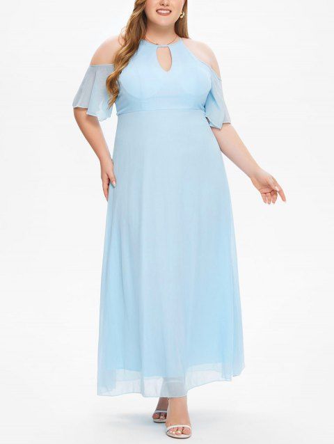 Plus Size Party Dress Solid Color Cold Shoulder Cut Out High Waist A Line Maxi Dress