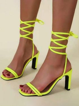 Neon High Block Heel Lace Up Sandals